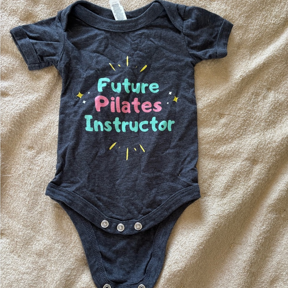 Navy Baby One-Piece Bodysuit with Teal & Pink 'Future Pilates Instructor' Print